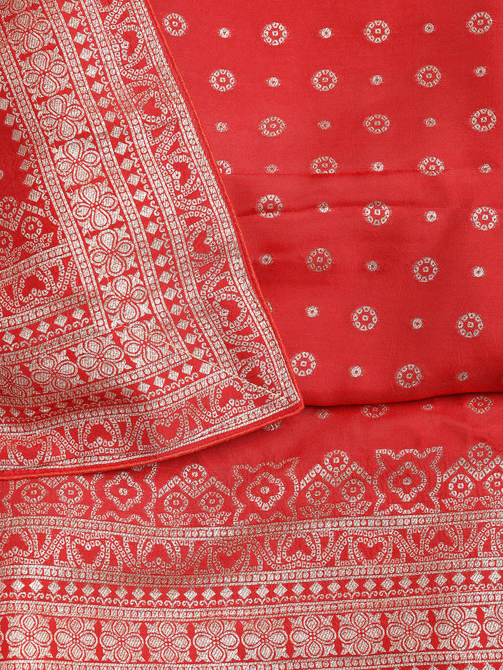 Embroidered Art Silk Unstitched Suit Piece With Dupatta