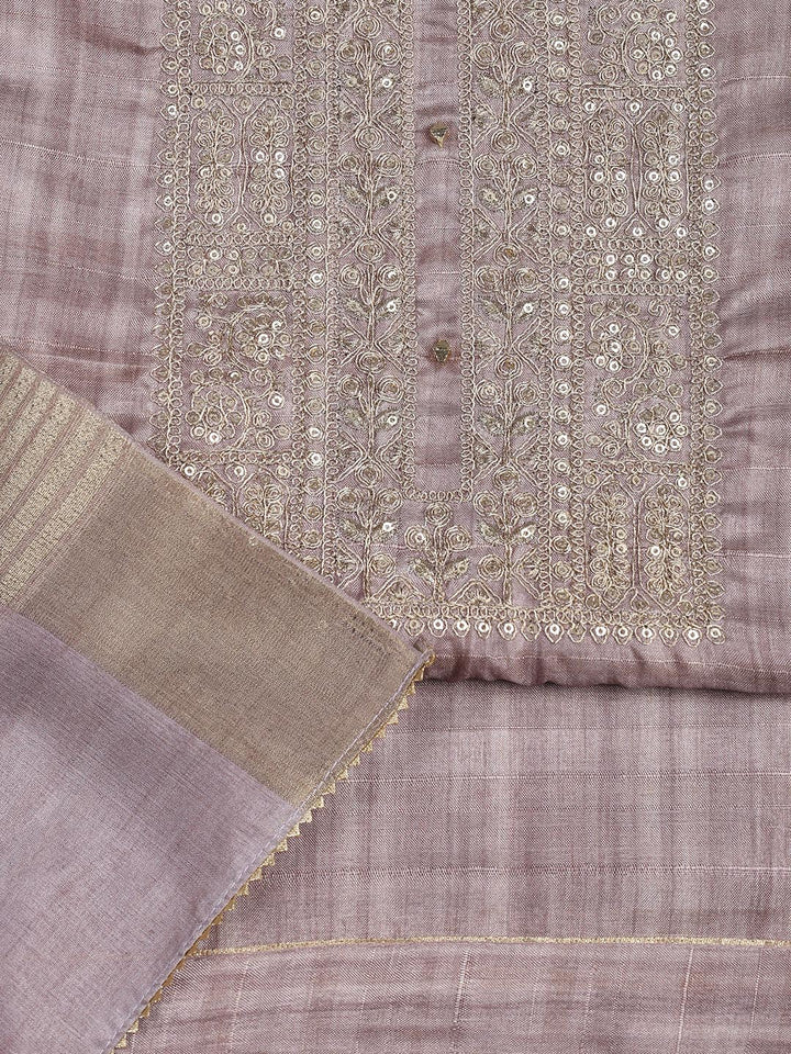 Neck Embroidery Art Tussar Unstitched Suit With Dupatta