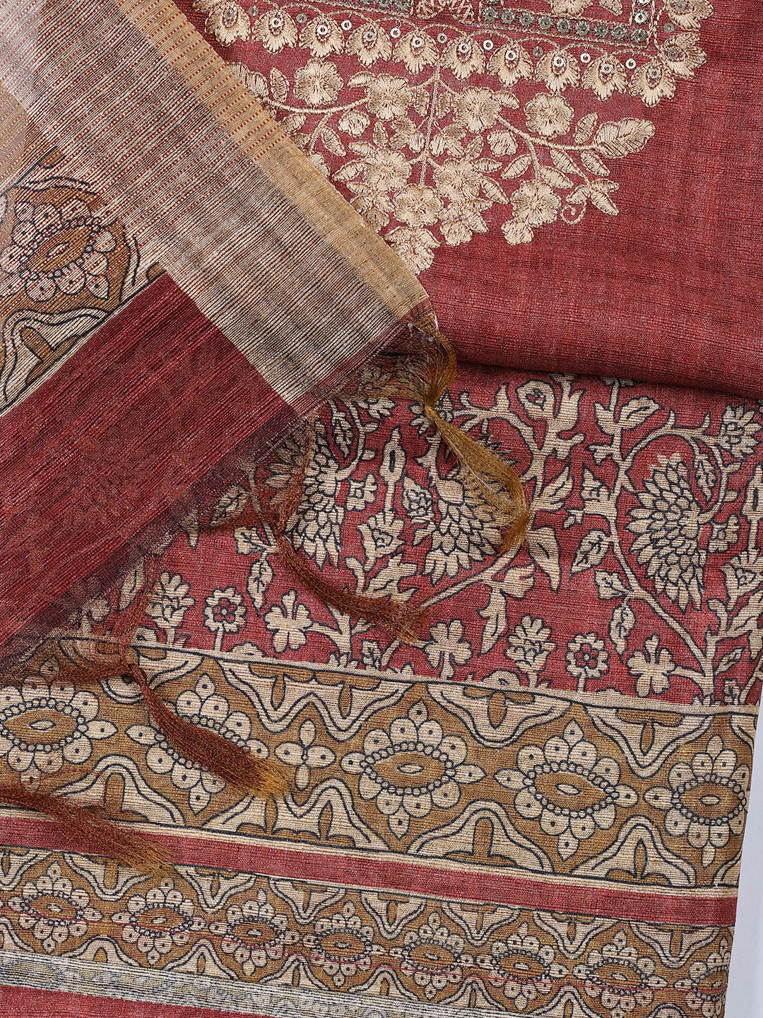 Neck Embroidered Chanderi Unstitched Suit With Dupatta