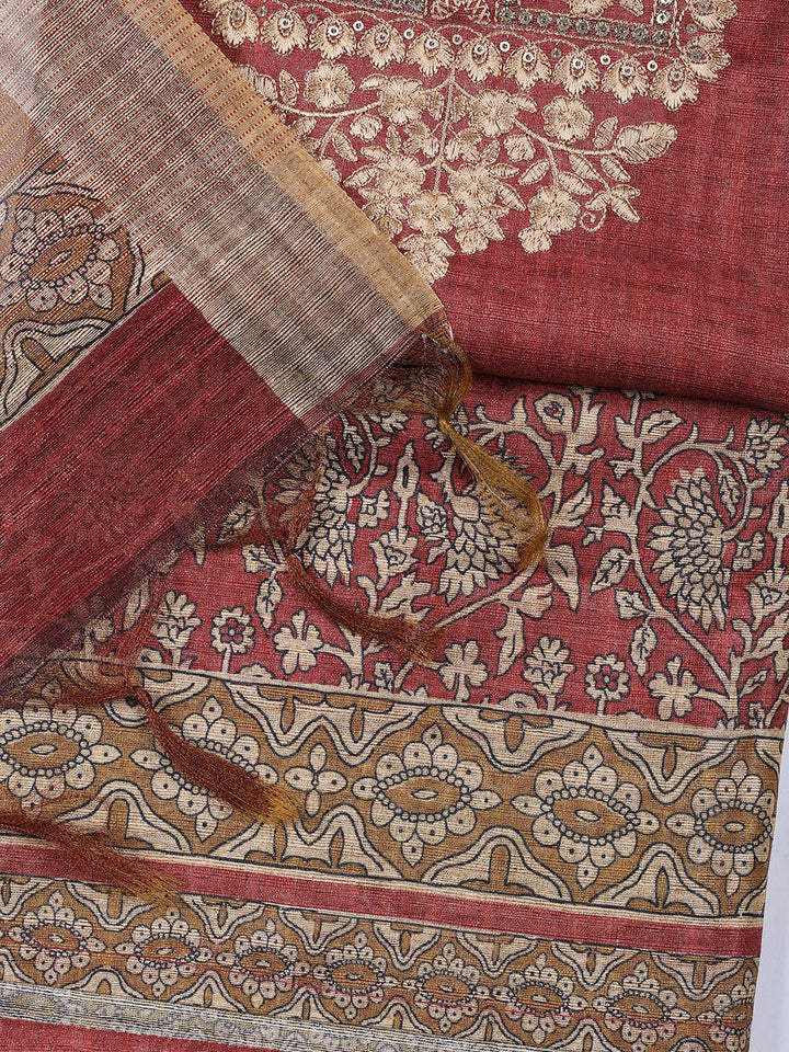 Neck Embroidered Chanderi Unstitched Suit With Dupatta