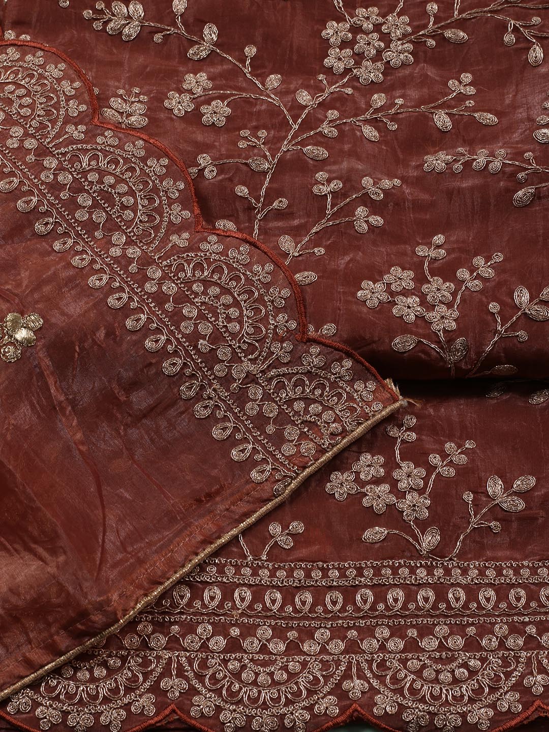 Embroidered OrganzaUnstitched Suit Piece With Dupatta