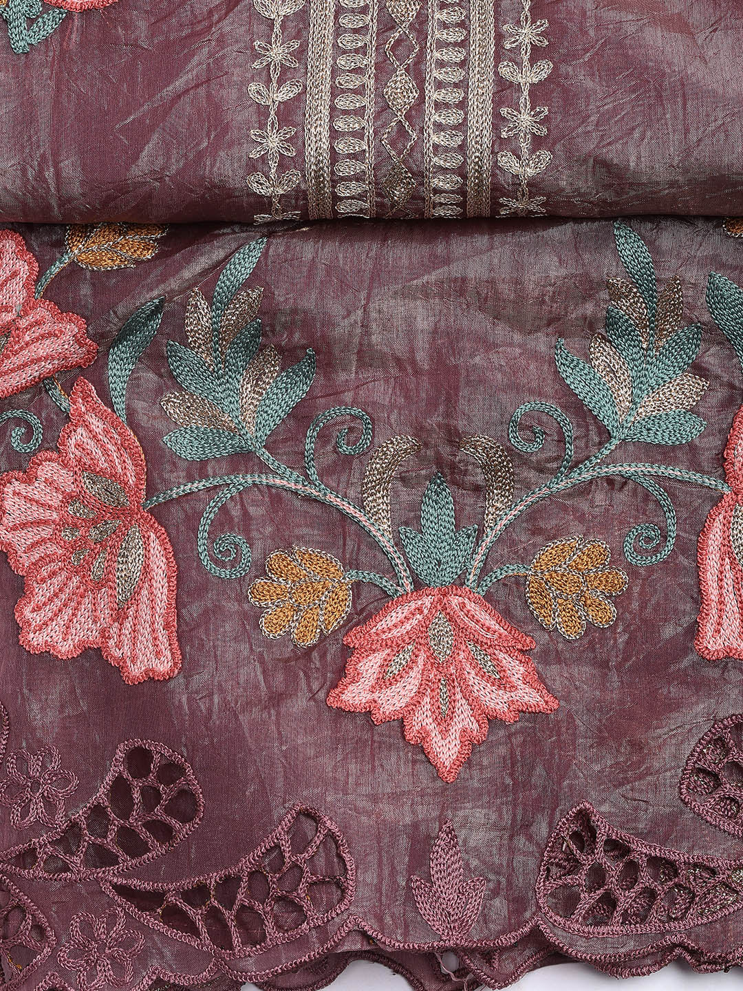 Neck Embroidery Organza Unstitched Suit Piece With Dupatta