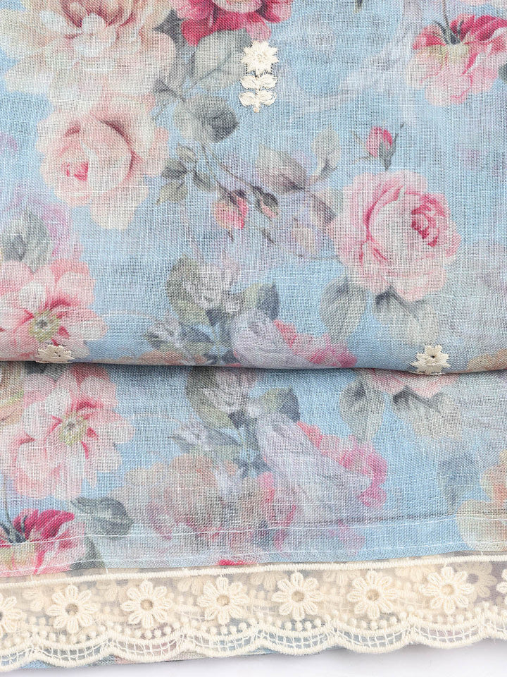 Printed Linen Unstitched Suit Piece With Dupatta