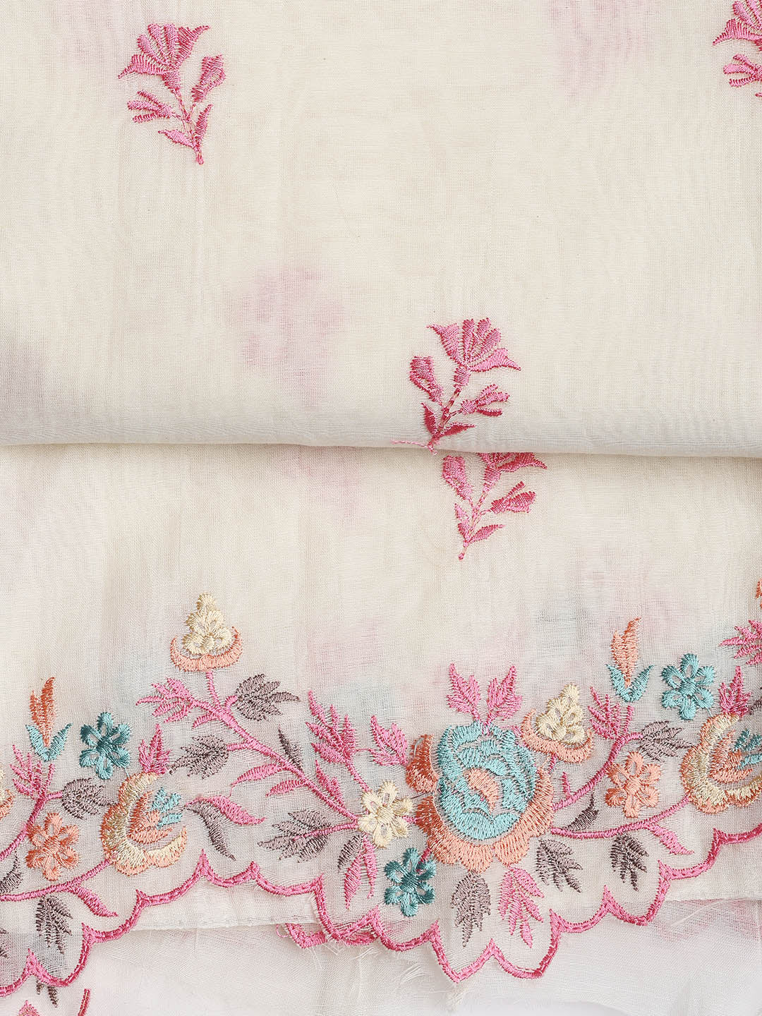 Embroidery Border Chanderi Unstitched Suit With Dupatta