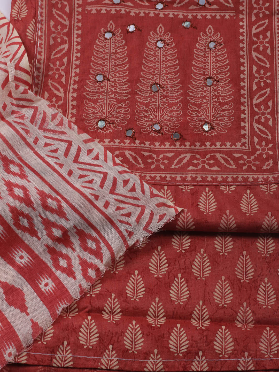 Printed Cotton Blend Unstitched Suit With Dupatta