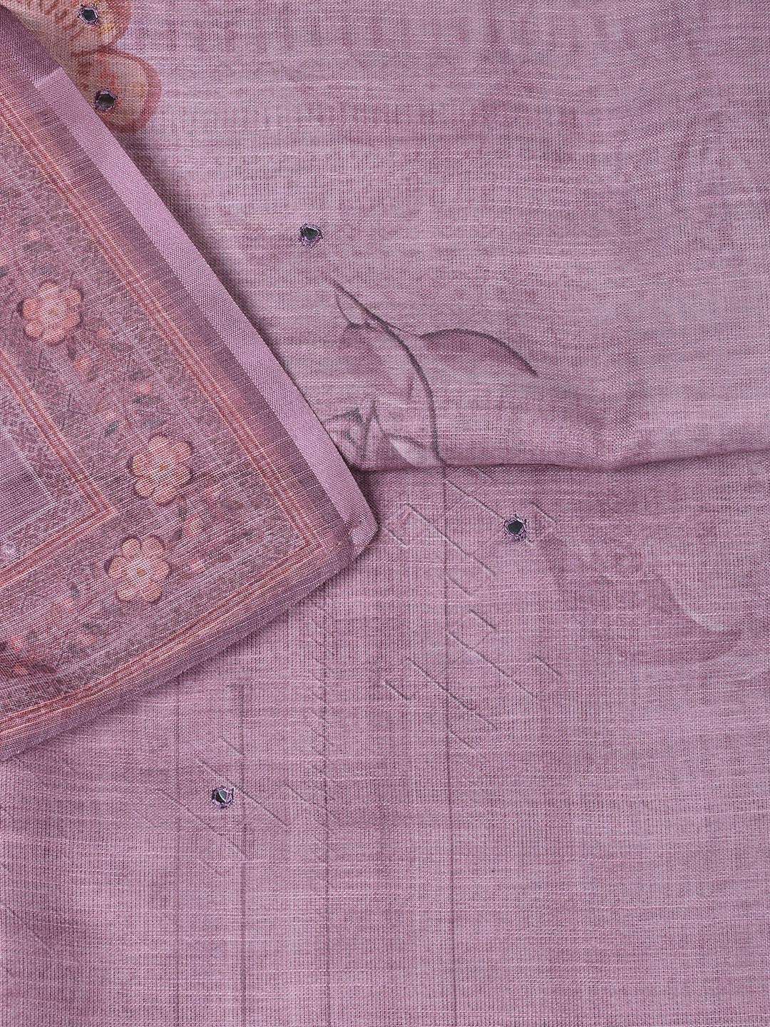 Floral Printed Linen Unstitched Suit With Dupatta