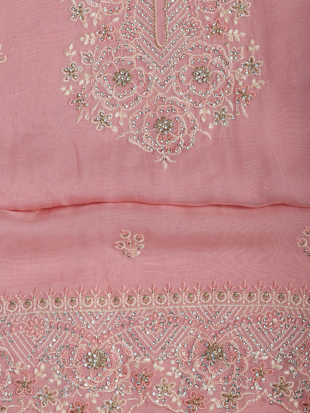 Embroidered Chanderi Unstitched Suit Piece With Dupatta