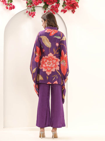 Floral Printed Muslin Kaftan Kurti With Pants