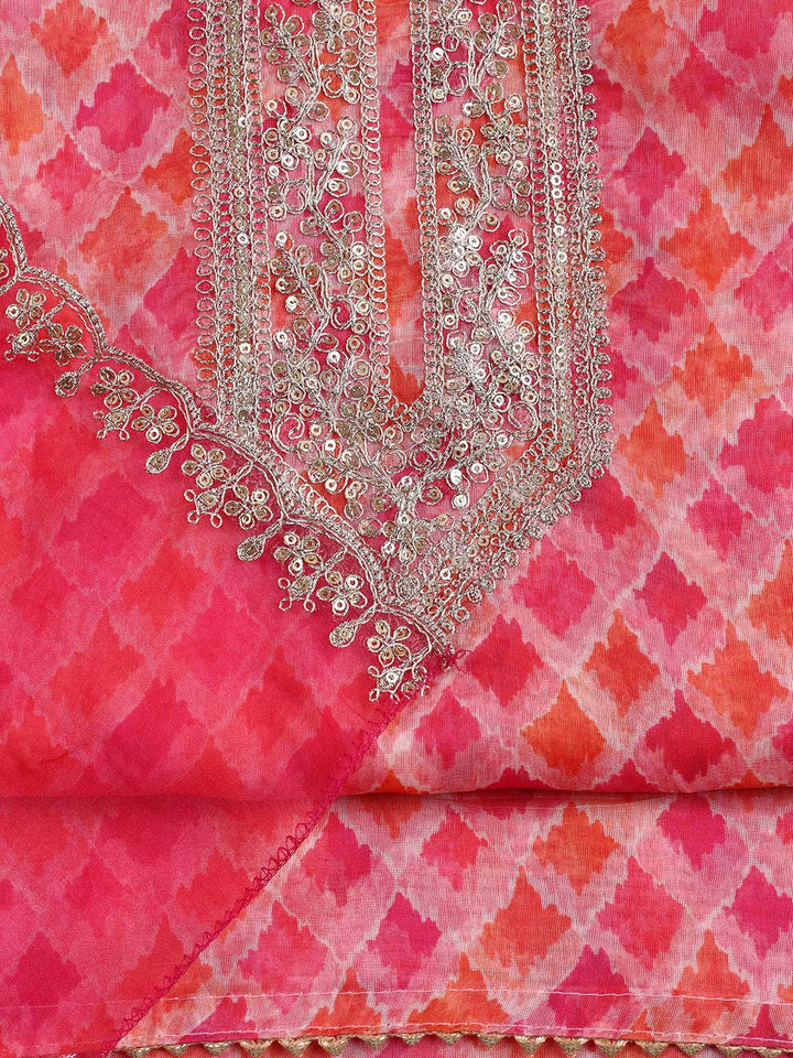 Neck Zari Embroidery Organza Unstitched Suit Piece With Dupatta