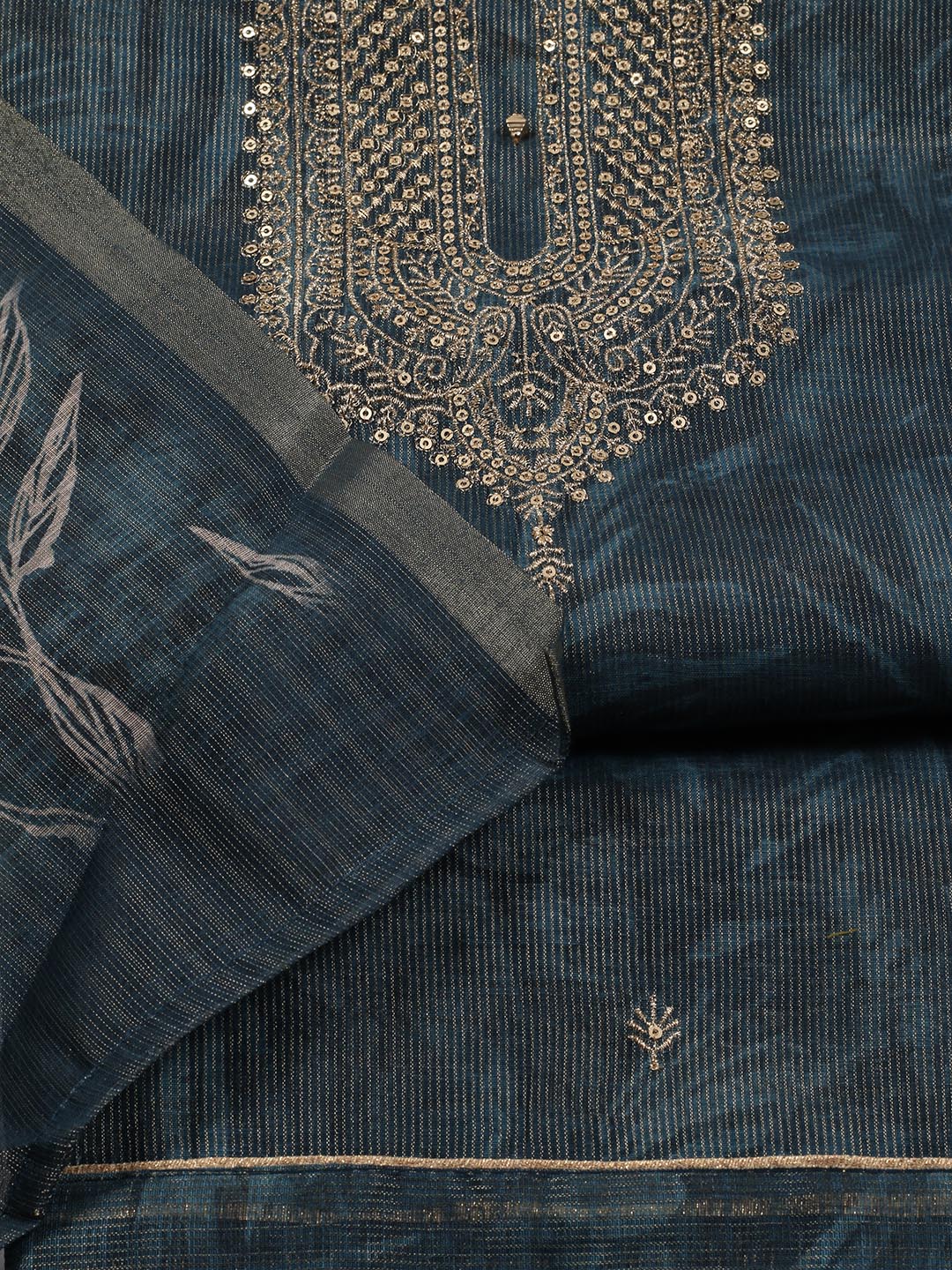 Neck Embroidered Tissue Unstitched Suit With Dupatta