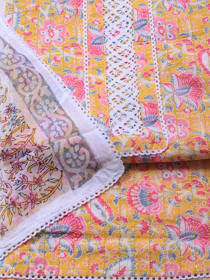 Patch Neck Cotton Blend Unstitched Suit Piece With Dupatta