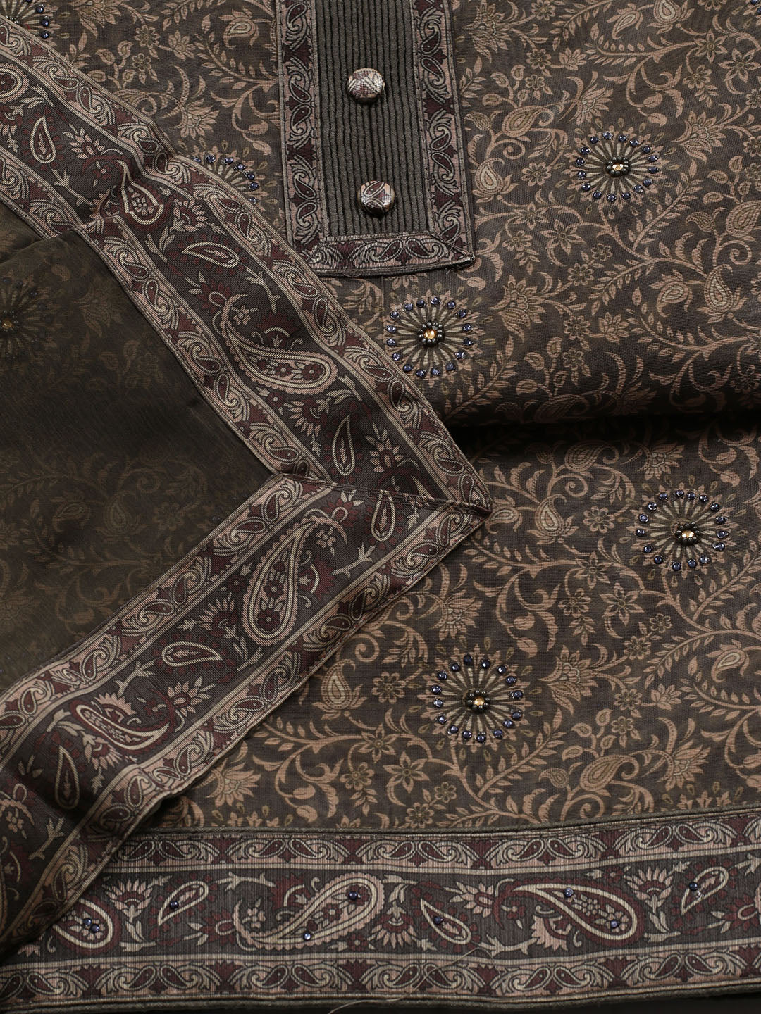 Neck Patti Chanderi Unstitched Suit Piece With Dupatta