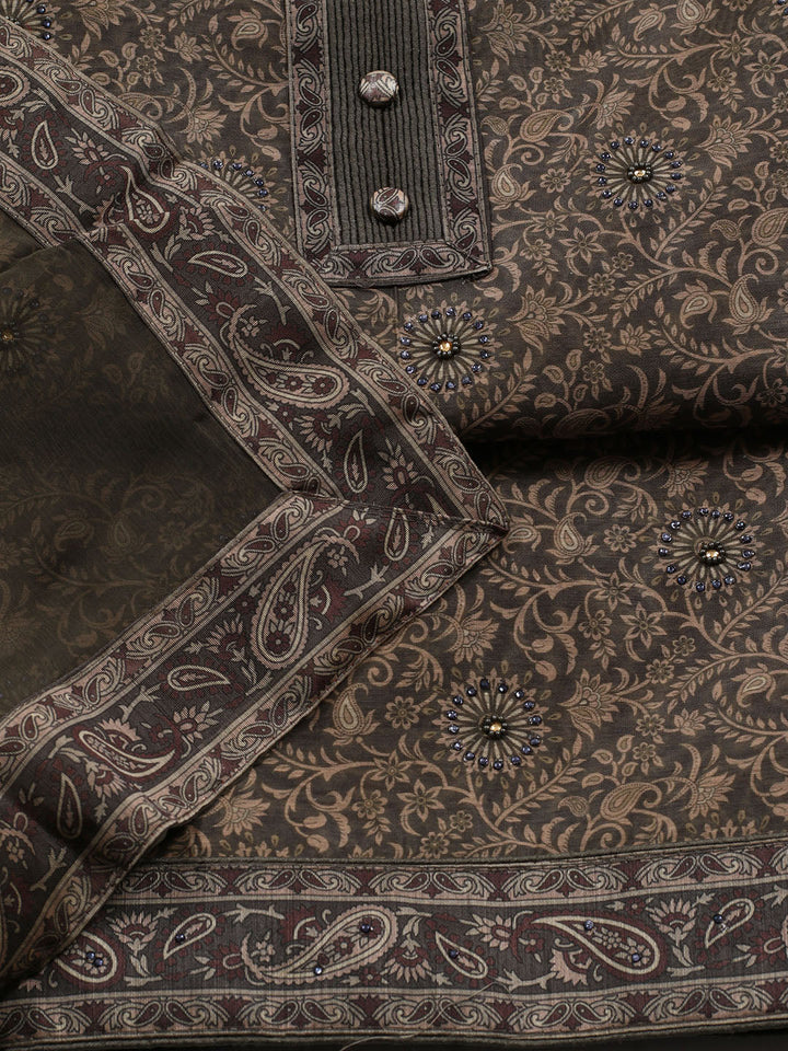 Neck Patti Chanderi Unstitched Suit Piece With Dupatta