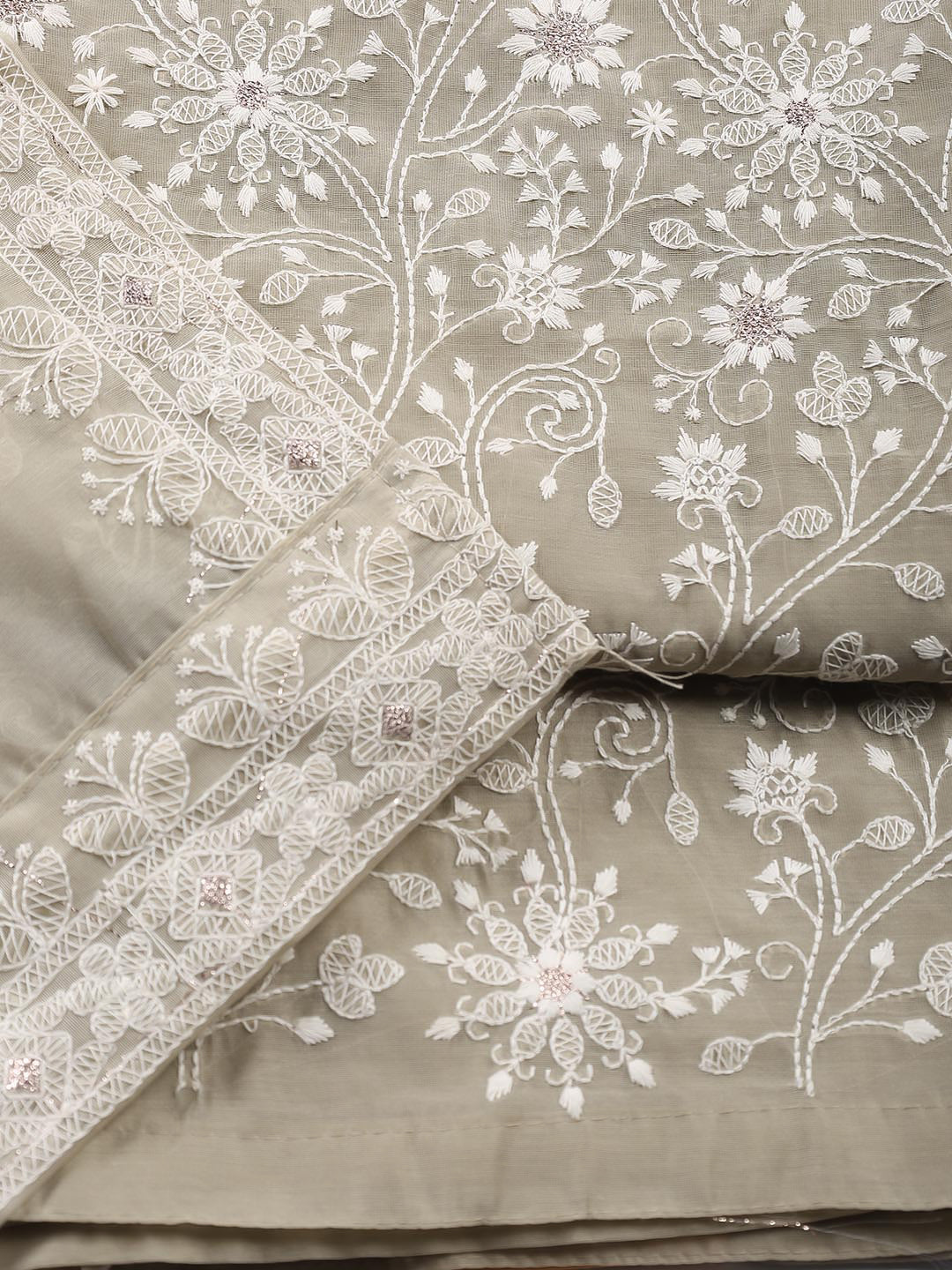 Embroidered Chanderi Unstitched Suit With Dupatta
