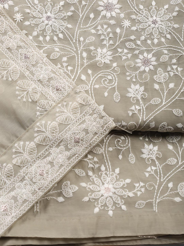 Embroidered Chanderi Unstitched Suit With Dupatta