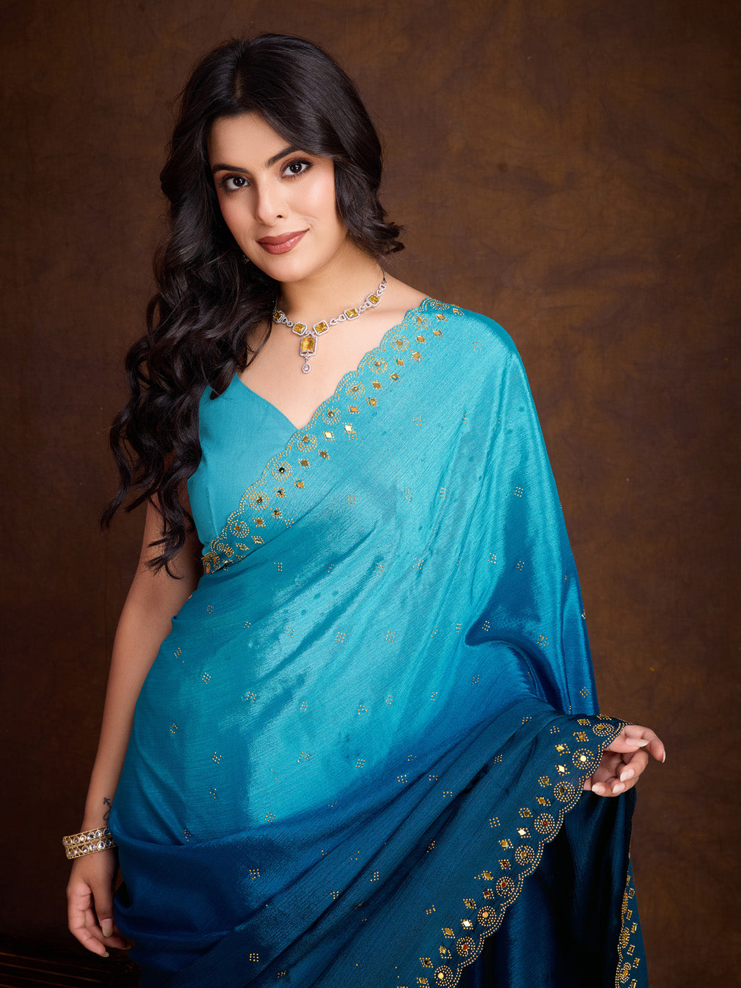 Embroidered Chinon Saree