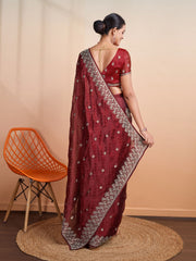 Stone Embroidery Organza Handloom Saree