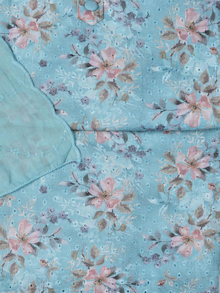 Printed Cotton Blend Unstitched Suit With Dupatta