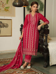 Resham Jaal Cotton Kurta With Pants & Dupatta