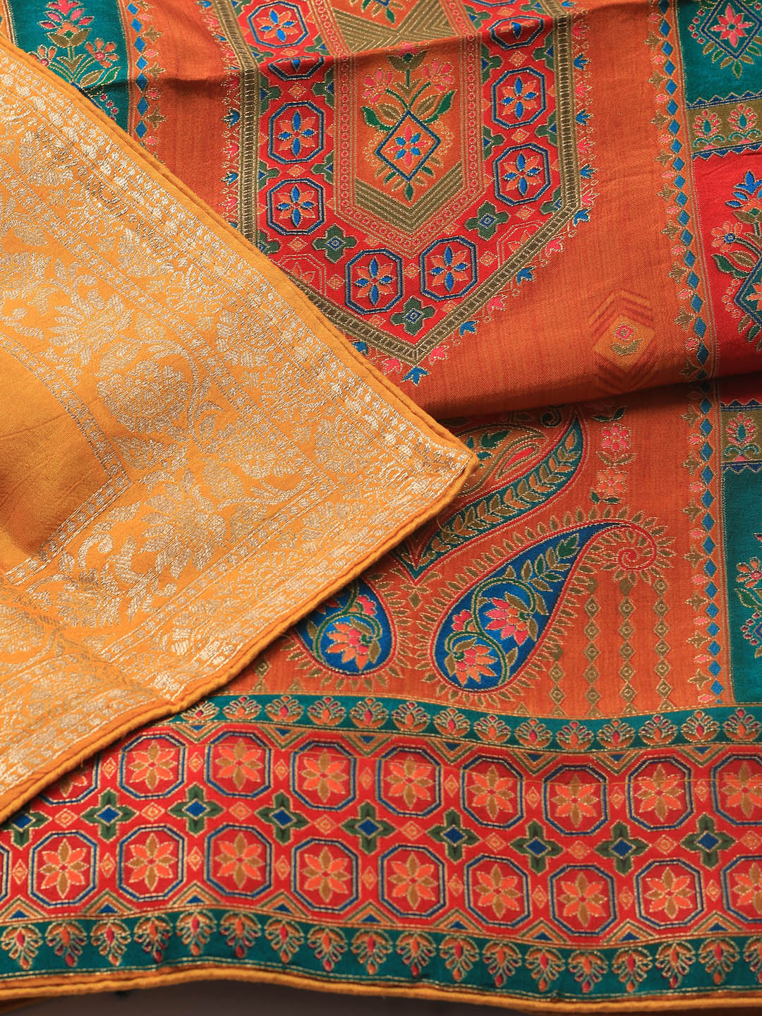 Embroidered Art Silk Unstitched Suit Piece With Dupatta