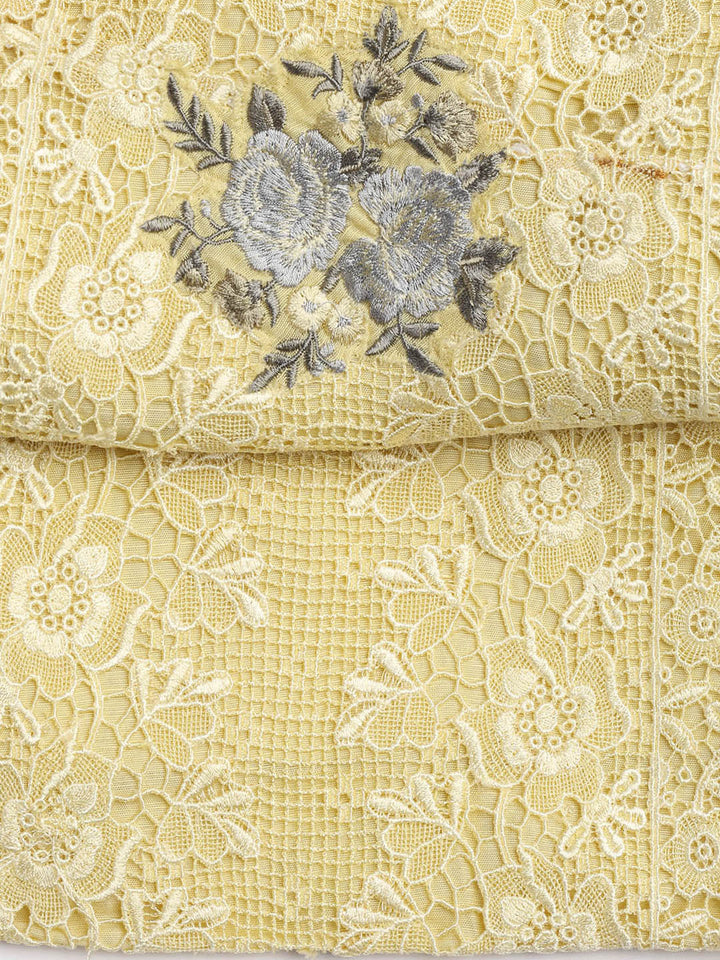 Embroidery Linen Unstitched Suit With Dupatta