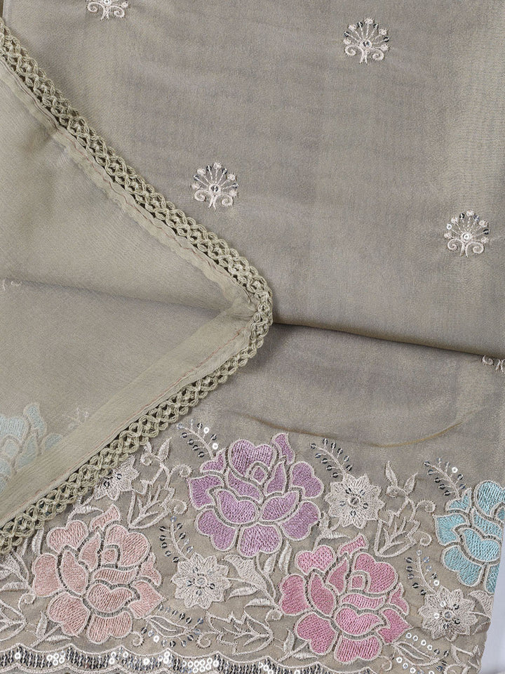 Embroidered Tissue Unstitched Suit Piece With Dupatta