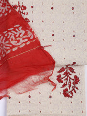 Schiffli Embroidery Cotton Blend Unstitched Suit With Dupatta