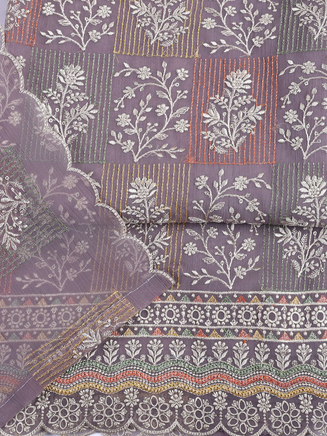 Embroidered Organza Unstitched Suit With Dupatta