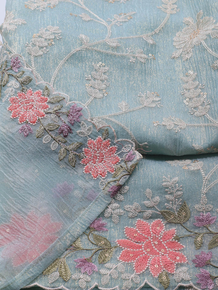 Neck Embroidery Organza Unstitched Suit Piece With Dupatta