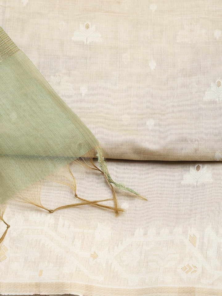 Jamdani Work Chanderi Unstitched Suit Piece With Dupatta