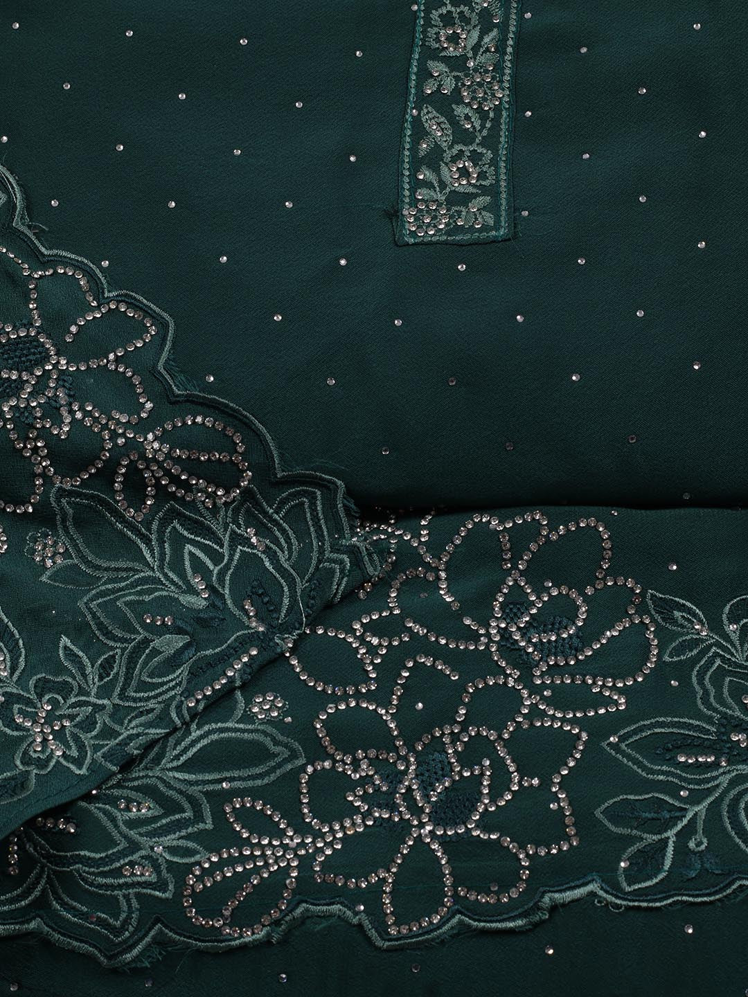 Stone Embroidery Art Silk Unstitched Suit Piece With Dupatta