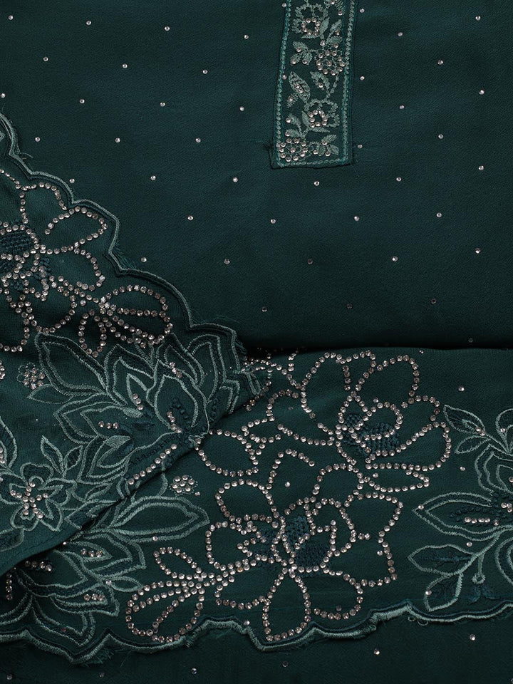 Stone Embroidery Art Silk Unstitched Suit Piece With Dupatta
