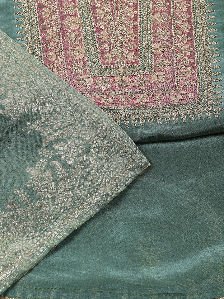 Neck Embroidered Tissue Unstitched Suit With Dupatta