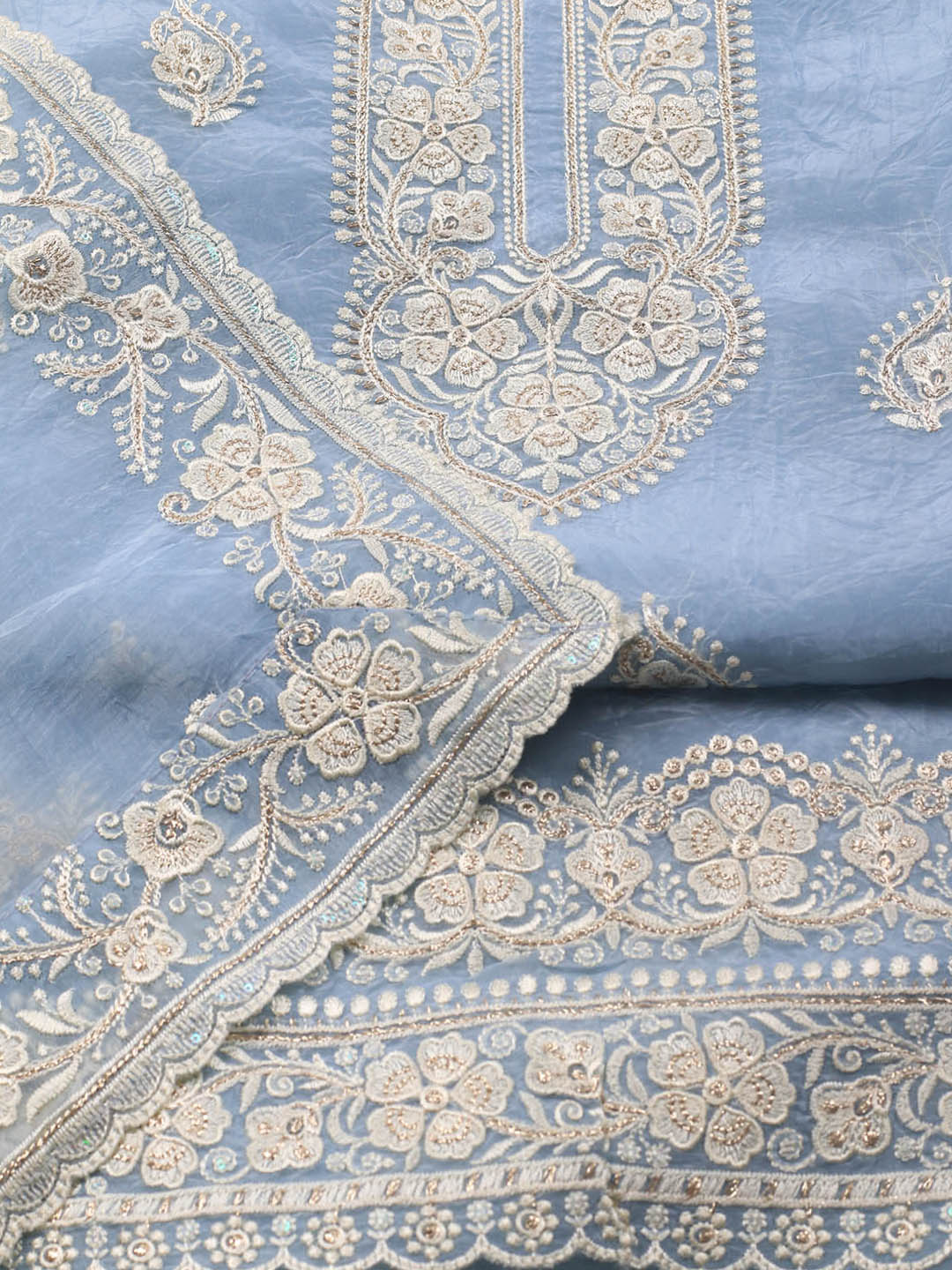 Neck Embroidery Organza Unstitched Suit Piece With Dupatta