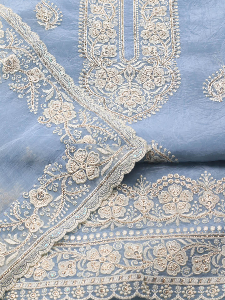 Neck Embroidery Organza Unstitched Suit Piece With Dupatta