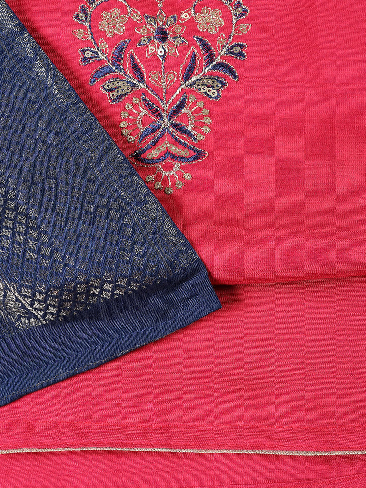 Neck Embroidered Chanderi Unstitched Suit Piece With Dupatta