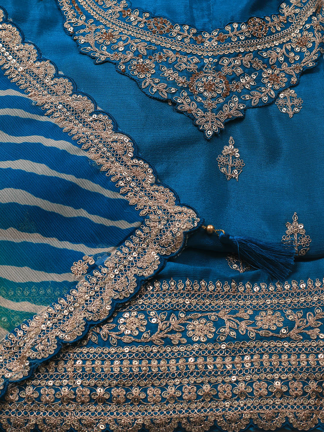 Embroidered Art Silk Unstitched Suit Piece With Dupatta