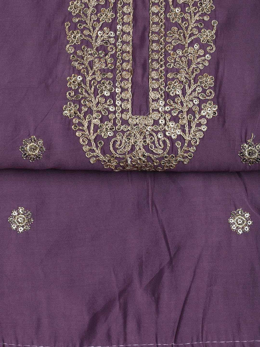Neck Embroidery Chanderi Unstitched Suit With Dupatta