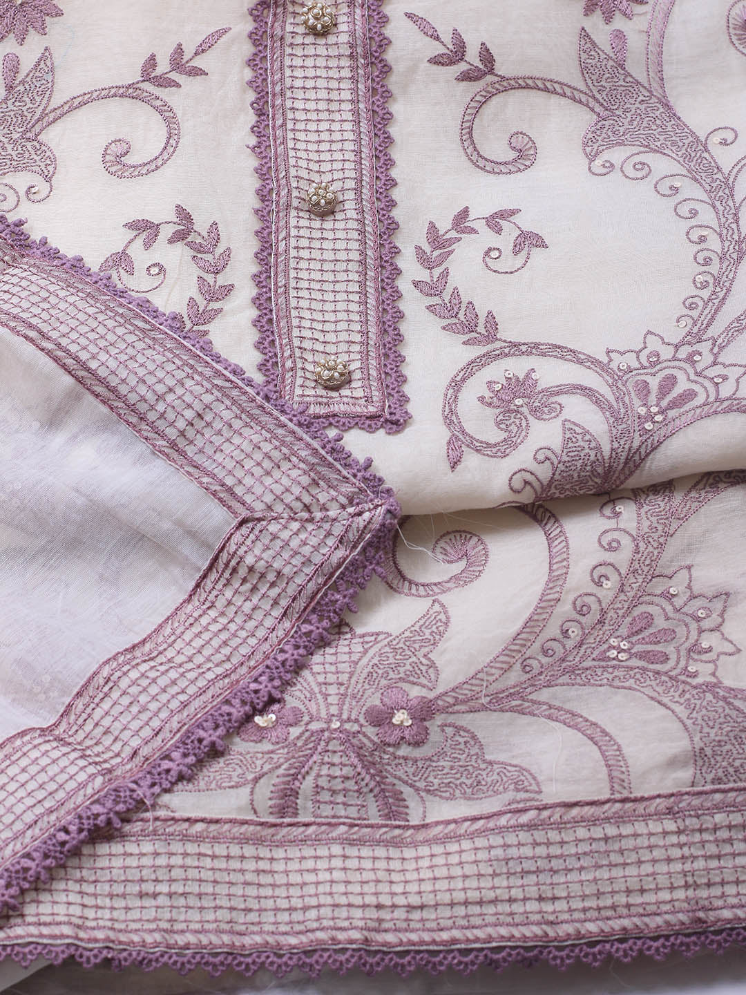 Embroidered Chanderi Unstitched Suit With Dupatta