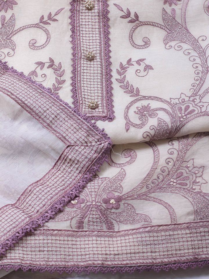 Embroidered Chanderi Unstitched Suit With Dupatta