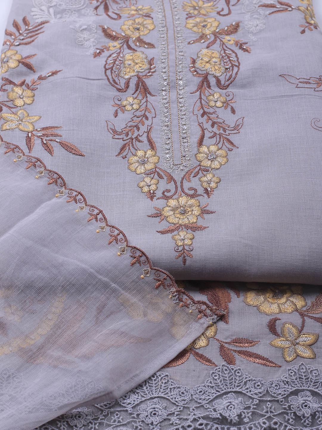 Embroidery Linen Unstitched Suit With Dupatta
