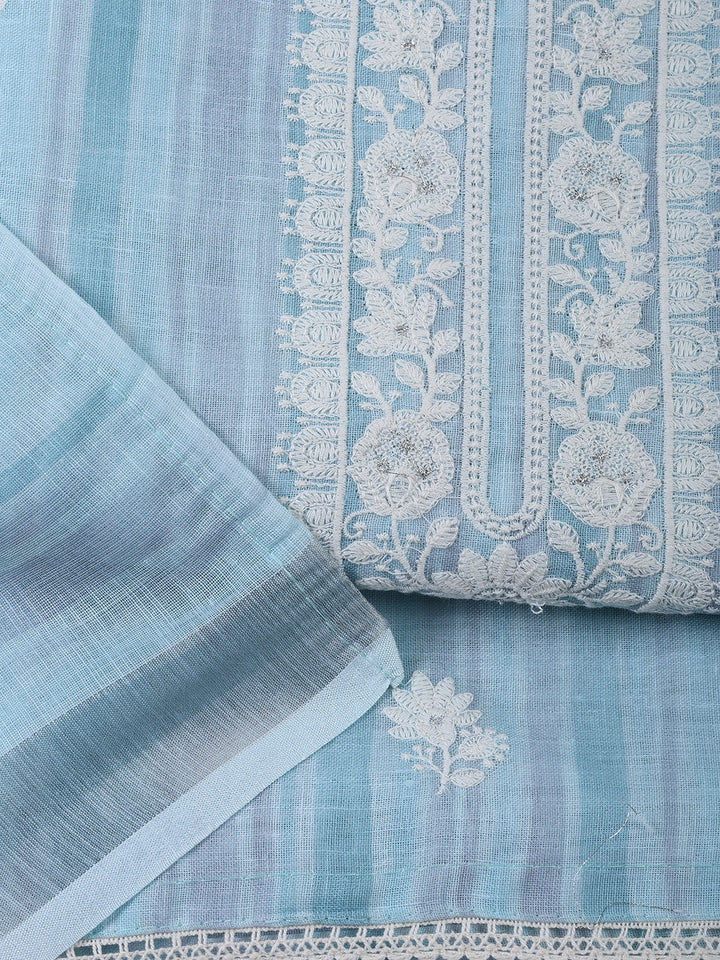 Neck Embroidery Linen Unstitched Suit With Dupatta