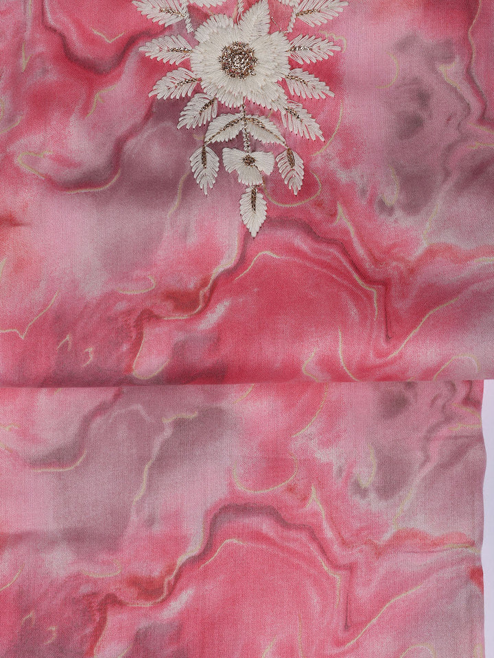 Neck Embroidered Cotton Blend Unstitched Suit Piece With Dupatta