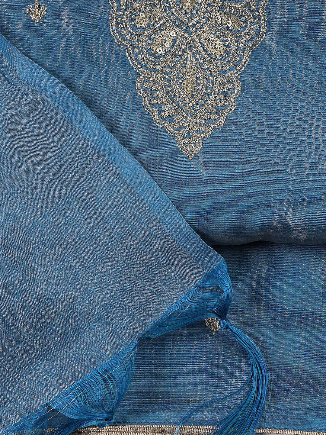 Neck Embroidered Tissue Unstitched Suit Piece With Dupatta