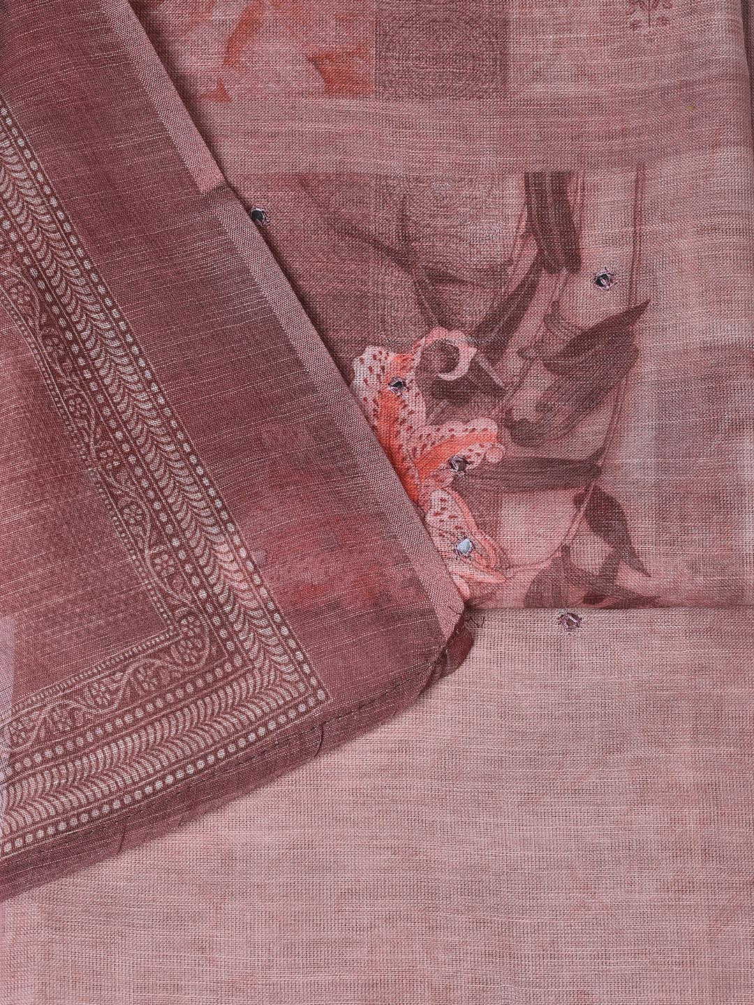 Floral Printed Linen Unstitched Suit With Dupatta