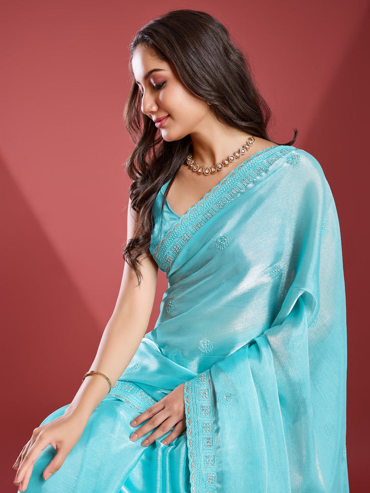Embroidered Chinon Saree