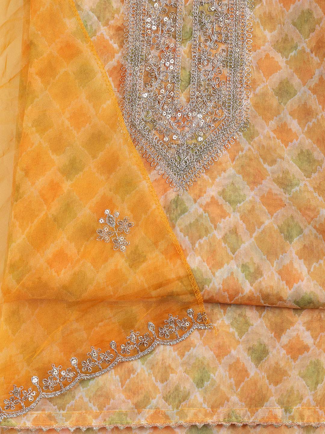 Neck Zari Embroidery Organza Unstitched Suit Piece With Dupatta