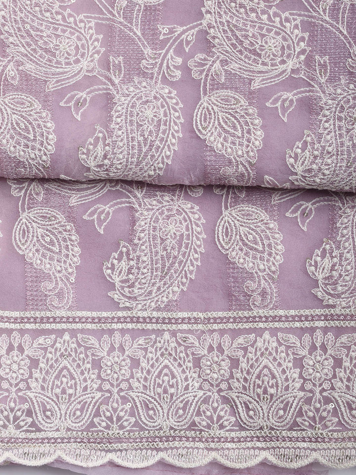 Thread Embroidery Organza Unstitched Suit Piece With Dupatta
