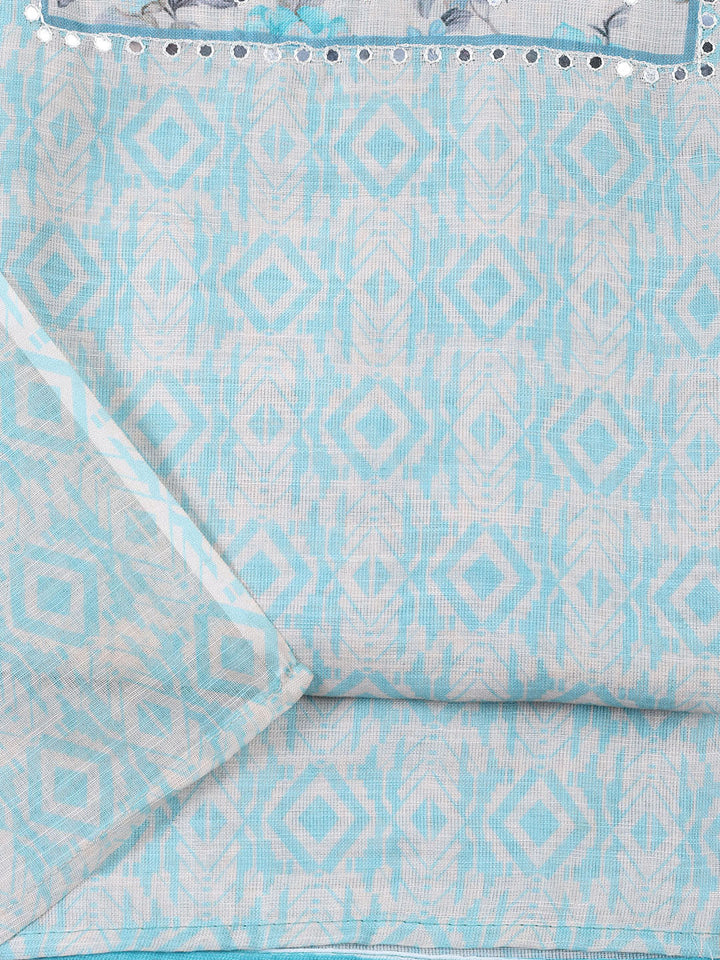 Neck Embroidered Linen Unstitched Suit Piece With Dupatta