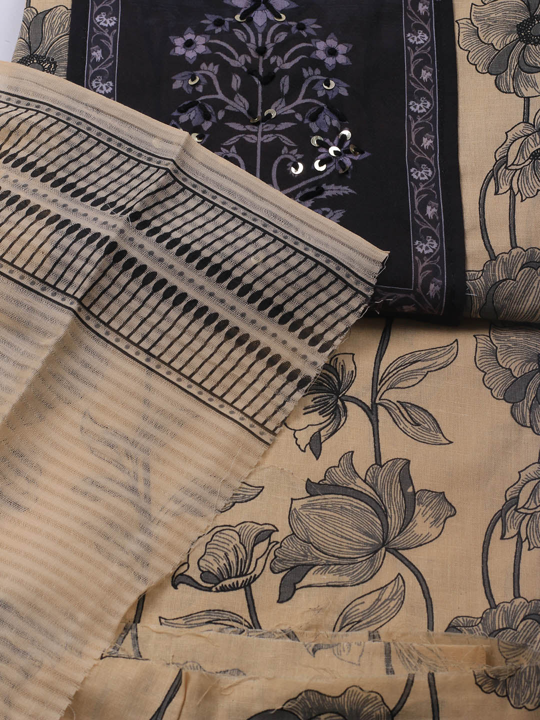Printed Cotton Blend Unstitched Suit With Dupatta